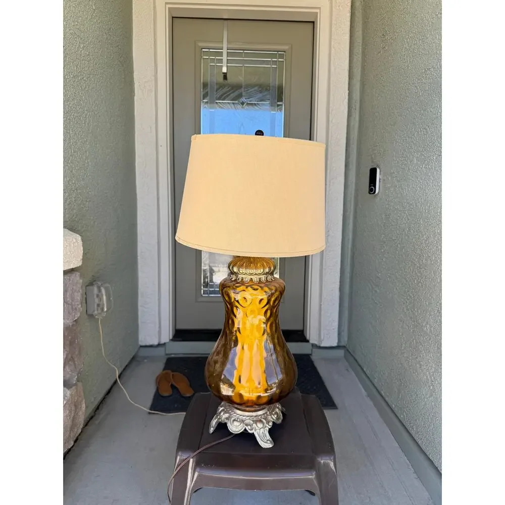 vintage amber glass table lamp prominent 